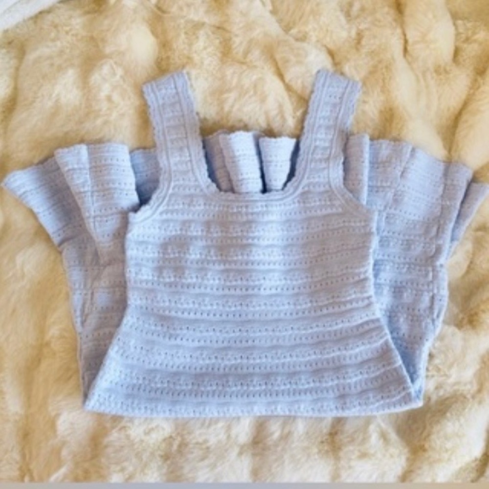 LOVESHACKFANCY Maryanne Knit Mini Dress In MORNING SKY, NWT,never worn, no flaws - Picture 5 of 9